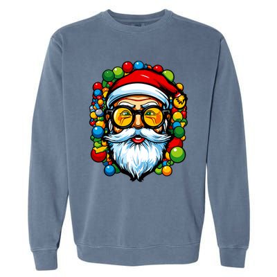 Cool Santa Pop Art Portrait Colorful Christmas Head Gift Garment-Dyed Sweatshirt