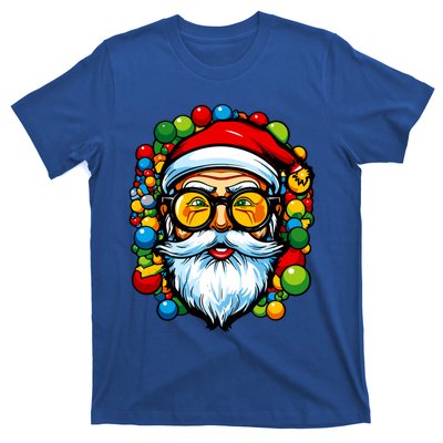 Cool Santa Pop Art Portrait Colorful Christmas Head Gift T-Shirt