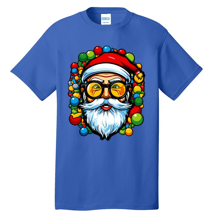 Cool Santa Pop Art Portrait Colorful Christmas Head Gift Tall T-Shirt