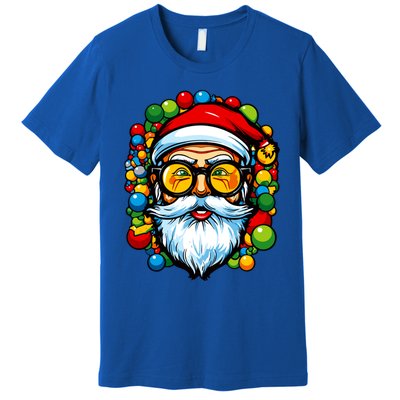 Cool Santa Pop Art Portrait Colorful Christmas Head Gift Premium T-Shirt