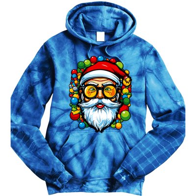 Cool Santa Pop Art Portrait Colorful Christmas Head Gift Tie Dye Hoodie