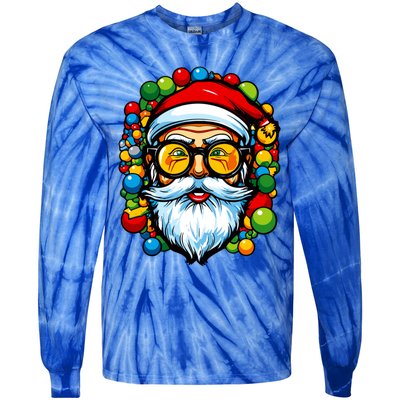 Cool Santa Pop Art Portrait Colorful Christmas Head Gift Tie-Dye Long Sleeve Shirt