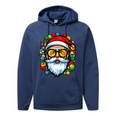 Cool Santa Pop Art Portrait Colorful Christmas Head Gift Performance Fleece Hoodie