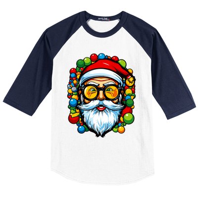 Cool Santa Pop Art Portrait Colorful Christmas Head Gift Baseball Sleeve Shirt