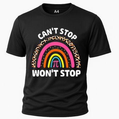 Can't Stop Pi Won't Stop Math Pi Day Teacher Leopard Rainbow Cooling Performance Crew T-Shirt