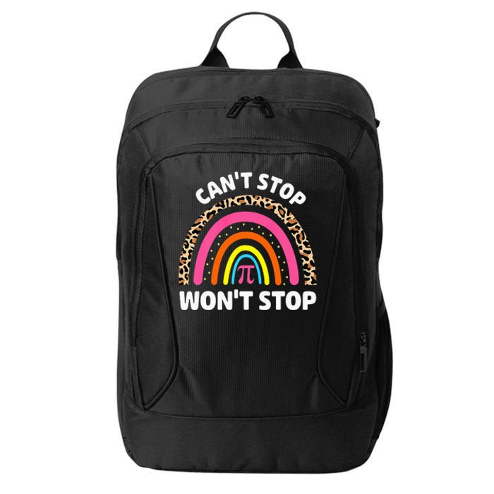 Can't Stop Pi Won't Stop Math Pi Day Teacher Leopard Rainbow City Backpack