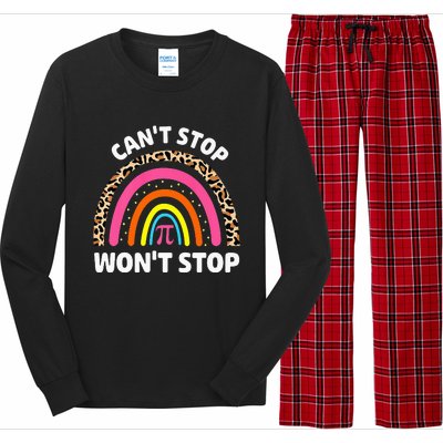 Can't Stop Pi Won't Stop Math Pi Day Teacher Leopard Rainbow Long Sleeve Pajama Set