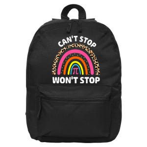 Can't Stop Pi Won't Stop Math Pi Day Teacher Leopard Rainbow 16 in Basic Backpack