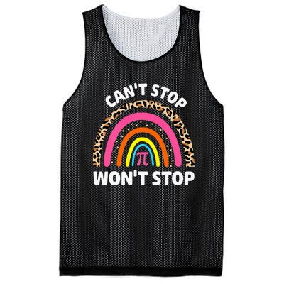 Can't Stop Pi Won't Stop Math Pi Day Teacher Leopard Rainbow Mesh Reversible Basketball Jersey Tank