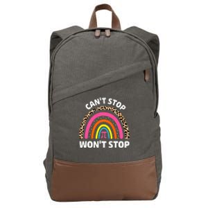 Can't Stop Pi Won't Stop Math Pi Day Teacher Leopard Rainbow Cotton Canvas Backpack