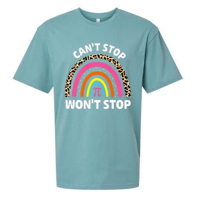 Can't Stop Pi Won't Stop Math Pi Day Teacher Leopard Rainbow Sueded Cloud Jersey T-Shirt