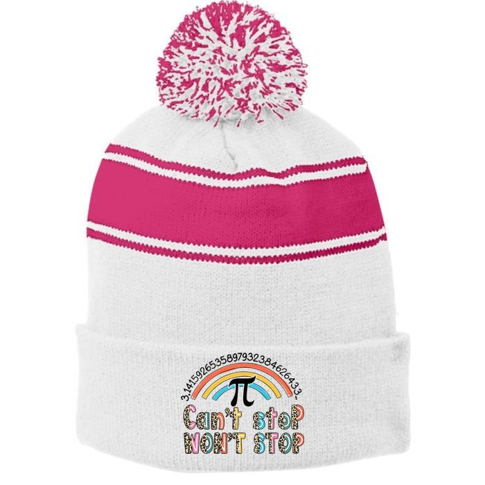 Can't Stop Pi Won't Stop Leopard Pi Day Math Lover Stripe Pom Pom Beanie