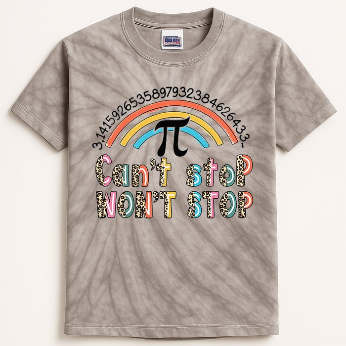 Can't Stop Pi Won't Stop Leopard Pi Day Math Lover Kids Tie-Dye T-Shirt