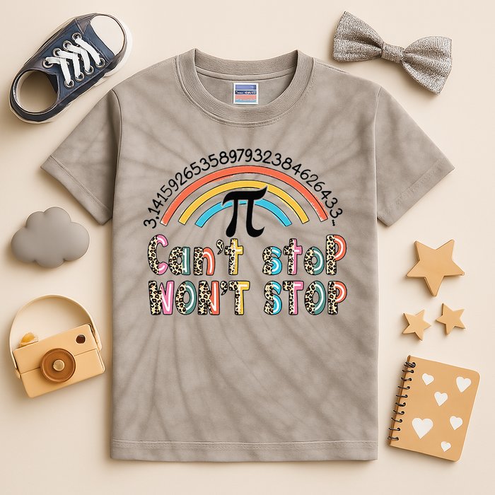 Can't Stop Pi Won't Stop Leopard Pi Day Math Lover Kids Tie-Dye T-Shirt
