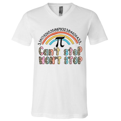 Can't Stop Pi Won't Stop Leopard Pi Day Math Lover V-Neck T-Shirt