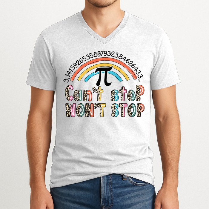 Can't Stop Pi Won't Stop Leopard Pi Day Math Lover V-Neck T-Shirt