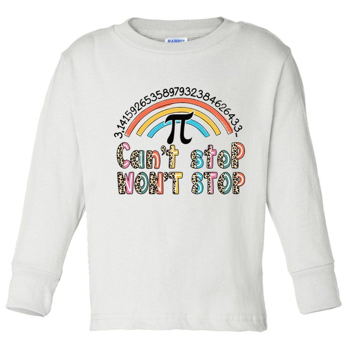 Can't Stop Pi Won't Stop Leopard Pi Day Math Lover Toddler Long Sleeve Shirt