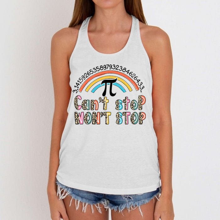 Can't Stop Pi Won't Stop Leopard Pi Day Math Lover Women's Knotted Racerback Tank