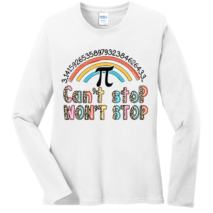 Can't Stop Pi Won't Stop Leopard Pi Day Math Lover Ladies Long Sleeve Shirt