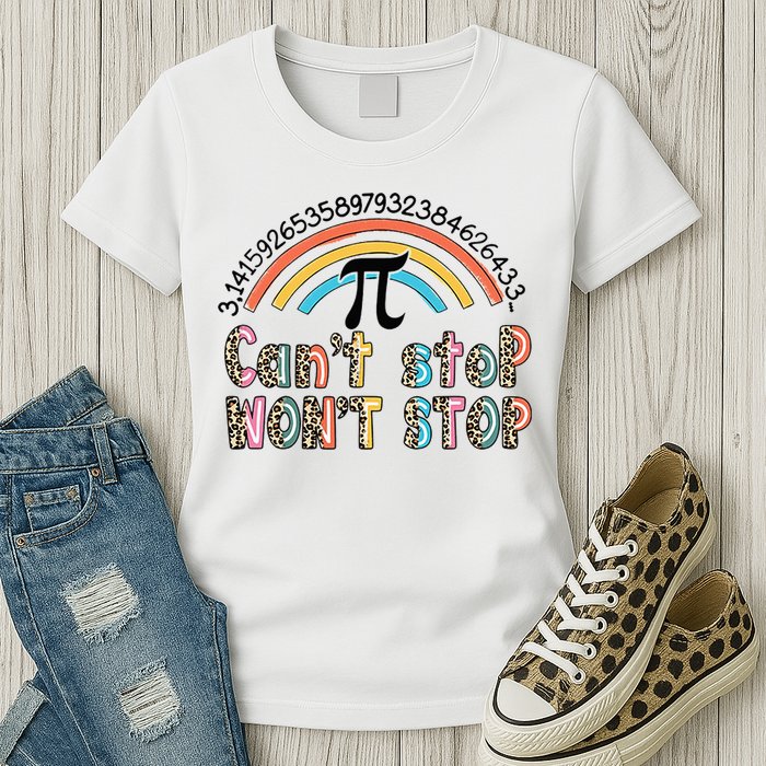Can't Stop Pi Won't Stop Leopard Pi Day Math Lover Womens T-Shirt