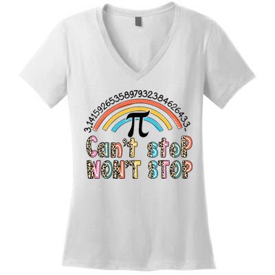 Can't Stop Pi Won't Stop Leopard Pi Day Math Lover Women's V-Neck T-Shirt