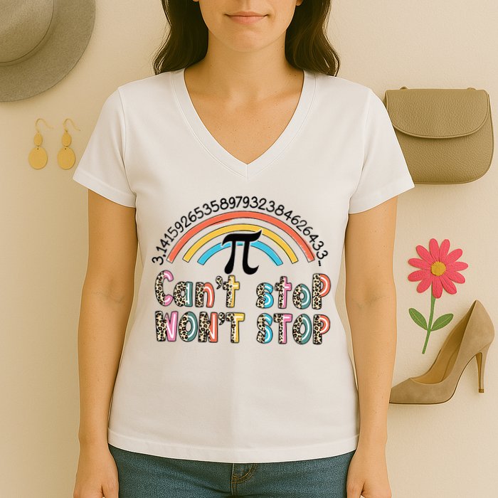 Can't Stop Pi Won't Stop Leopard Pi Day Math Lover Women's V-Neck T-Shirt