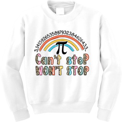Can't Stop Pi Won't Stop Leopard Pi Day Math Lover Kids Sweatshirt