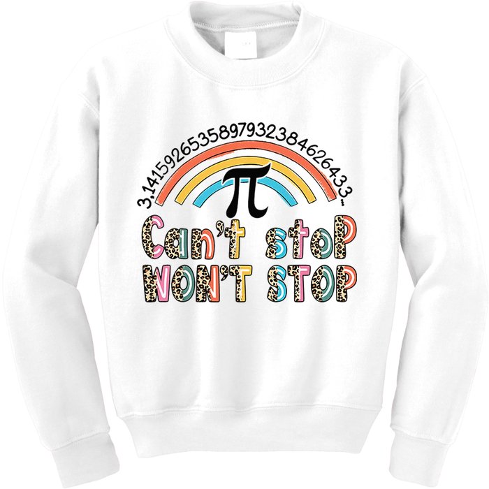 Can't Stop Pi Won't Stop Leopard Pi Day Math Lover Kids Sweatshirt