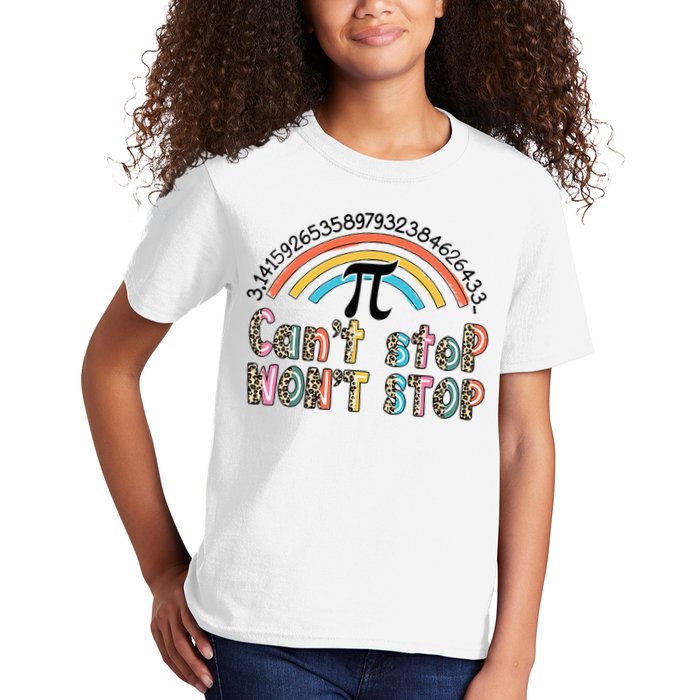 Can't Stop Pi Won't Stop Leopard Pi Day Math Lover Kids T-Shirt