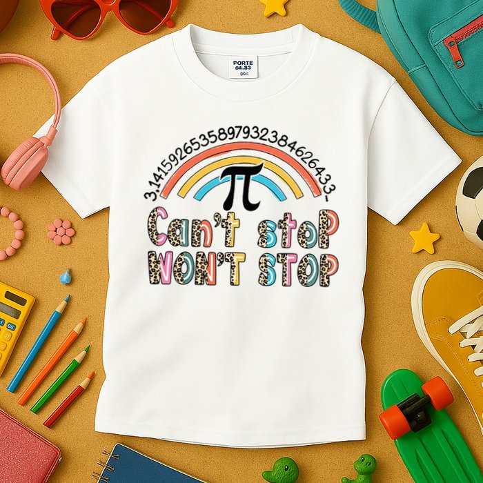 Can't Stop Pi Won't Stop Leopard Pi Day Math Lover Kids T-Shirt
