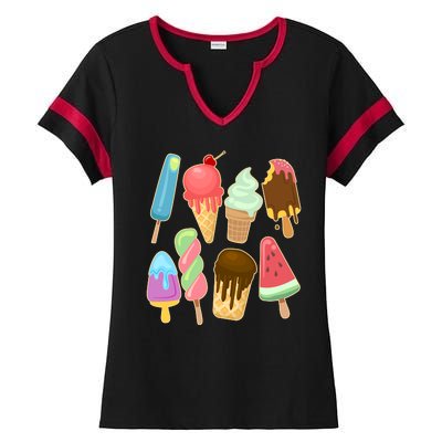 Cute Summer Popsicles And Ice Cream Ladies Halftime Notch Neck Tee