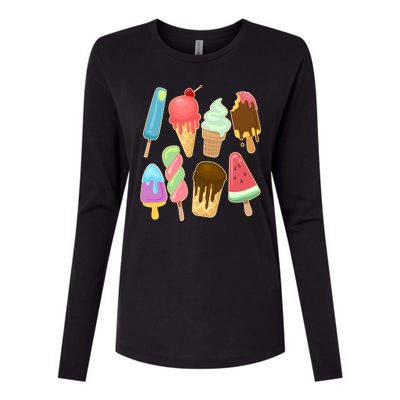 Cute Summer Popsicles And Ice Cream Womens Cotton Relaxed Long Sleeve T-Shirt