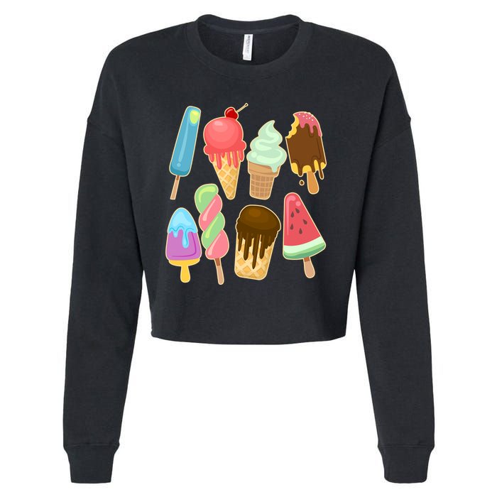 Cute Summer Popsicles And Ice Cream Cropped Pullover Crew