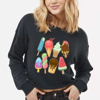 Cute Summer Popsicles And Ice Cream Cropped Pullover Crew