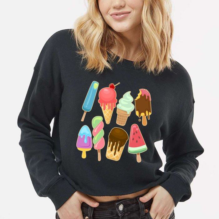 Cute Summer Popsicles And Ice Cream Cropped Pullover Crew