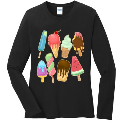 Cute Summer Popsicles And Ice Cream Ladies Long Sleeve Shirt
