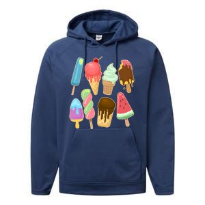 Cute Summer Popsicles And Ice Cream Performance Fleece Hoodie