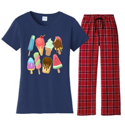 Cute Summer Popsicles And Ice Cream Women's Flannel Pajama Set