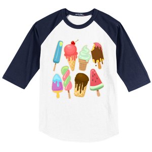 Cute Summer Popsicles And Ice Cream Baseball Sleeve Shirt