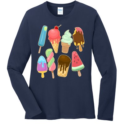 Cute Summer Popsicles And Ice Cream Ladies Long Sleeve Shirt