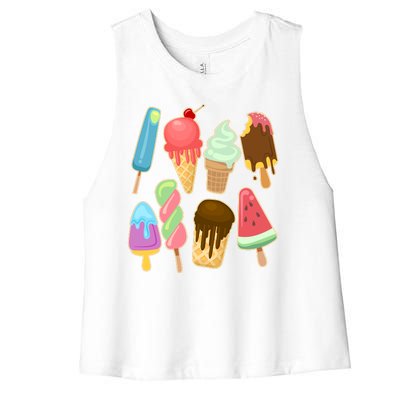 Cute Summer Popsicles And Ice Cream Women's Racerback Cropped Tank