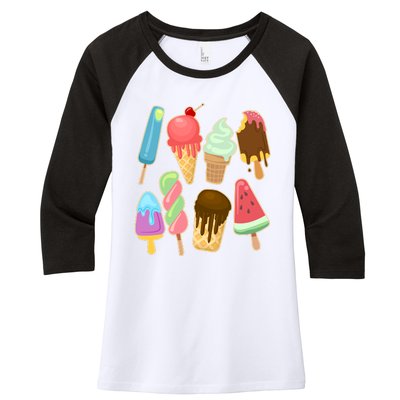 Cute Summer Popsicles And Ice Cream Women's Tri-Blend 3/4-Sleeve Raglan Shirt