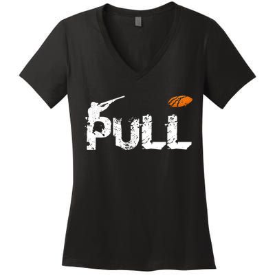 Clay Skeet Pigeon Shooting Pull Clay Bird Hunter Sports Women's V-Neck T-Shirt