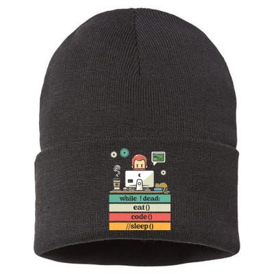 Computer Science Python Programmer Eat Code Sleep Coder Sustainable Knit Beanie