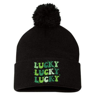 Cute St Patricks Day Lucky Retro Groovy Green Shamrock Irish Pom Pom 12in Knit Beanie