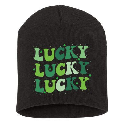 Cute St Patricks Day Lucky Retro Groovy Green Shamrock Irish Short Acrylic Beanie