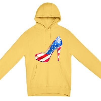 Cute Sparkly Patriotic American Usa Flag Heels Shoes Premium Pullover Hoodie