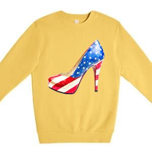 Cute Sparkly Patriotic American Usa Flag Heels Shoes Premium Crewneck Sweatshirt