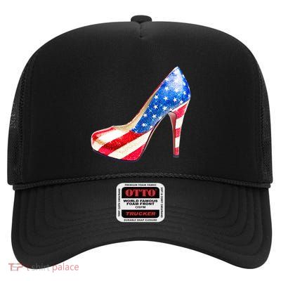 Cute Sparkly Patriotic American Usa Flag Heels Shoes High Crown Mesh Back Trucker Hat