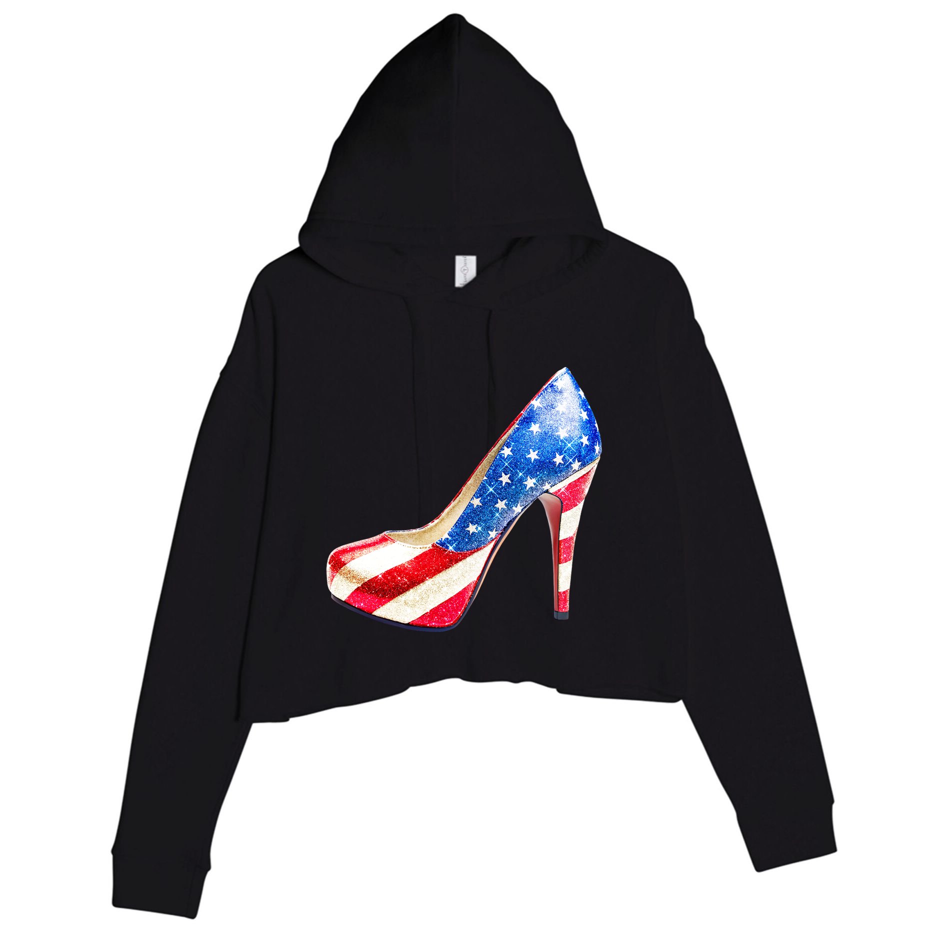 Cute Sparkly Patriotic American Usa Flag Heels Shoes Crop Fleece Hoodie